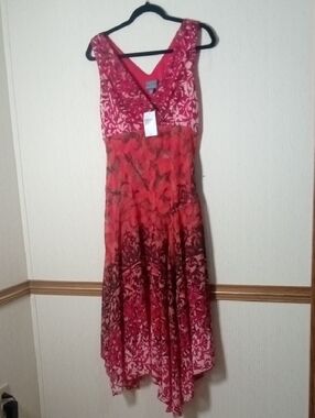 Rabbit Rabbit Rabbit Red Floral High-Low V-Neck Dress, Wedding Guest, Boho, Beac